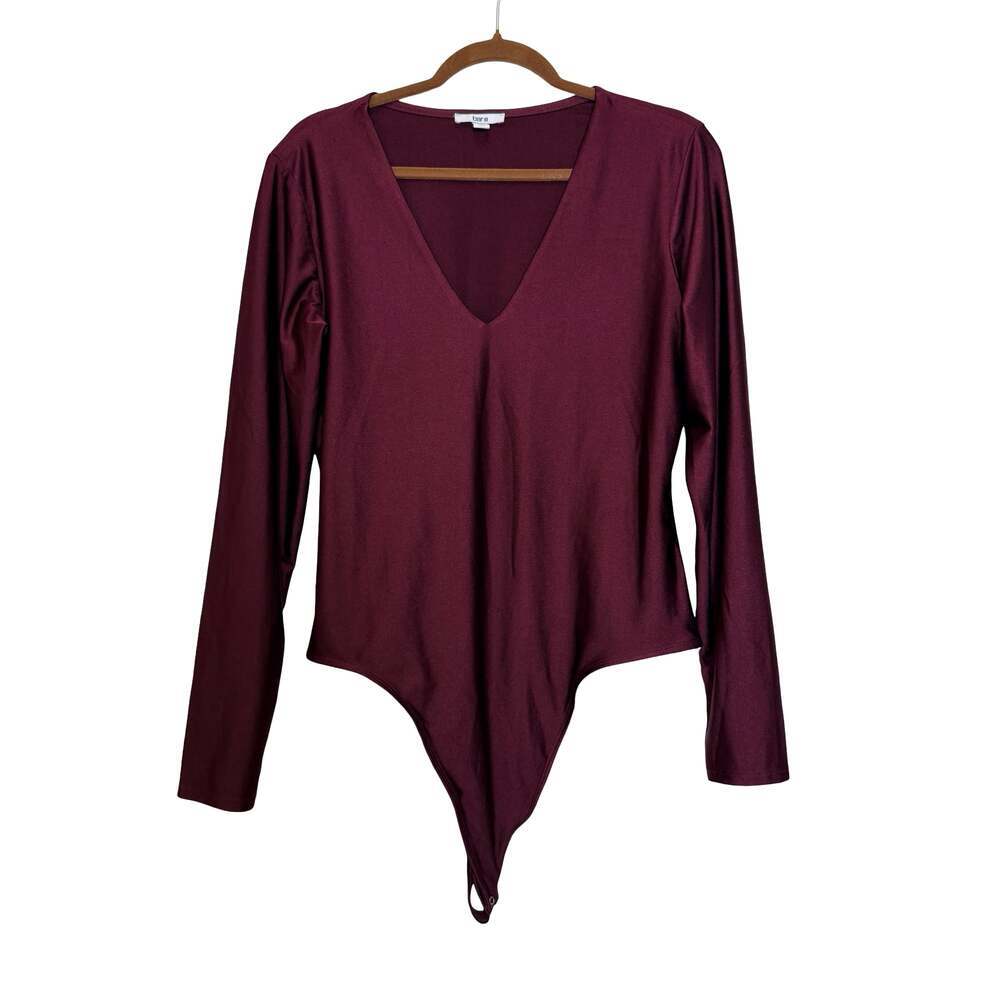 Bar III Burgundy Long Sleeve V-Neck Bodysuit Size XL